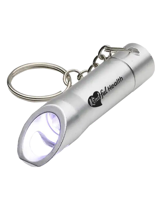 Silver Pocket LED Flashlight with Bottle Opener & Keychain w/Kindful Health Logo