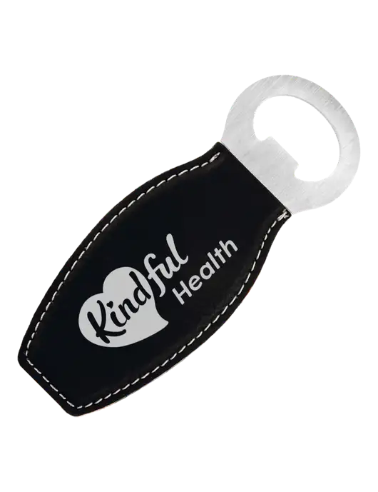 Black Leatherette Bottle Opener with Magnet w/Kindful Health Logo