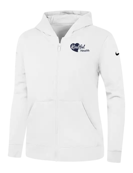 Nike Womens Club Fleece Sleeve Swoosh Full-Zip White Hoodie w/Kindful Health Logo