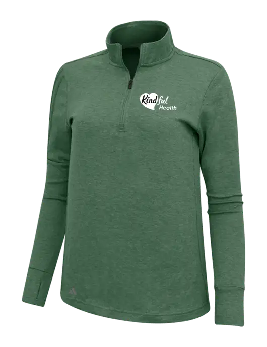 Adidas Dark Green Heather Womens 3 Stripes Quarter Zip Sweater w/Kindful Health Logo