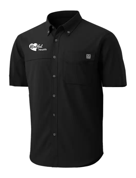 HUK Black Tide Point Short Sleeve Shirt w/Kindful Health Logo