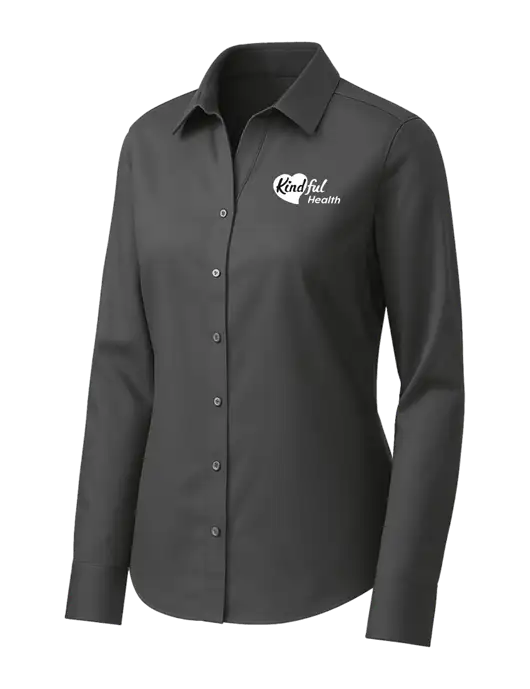 Brooks Brothers Womens Dark Grey Wrinkle-Free Stretch Pinpoint Shirt w/Kindful Health Logo