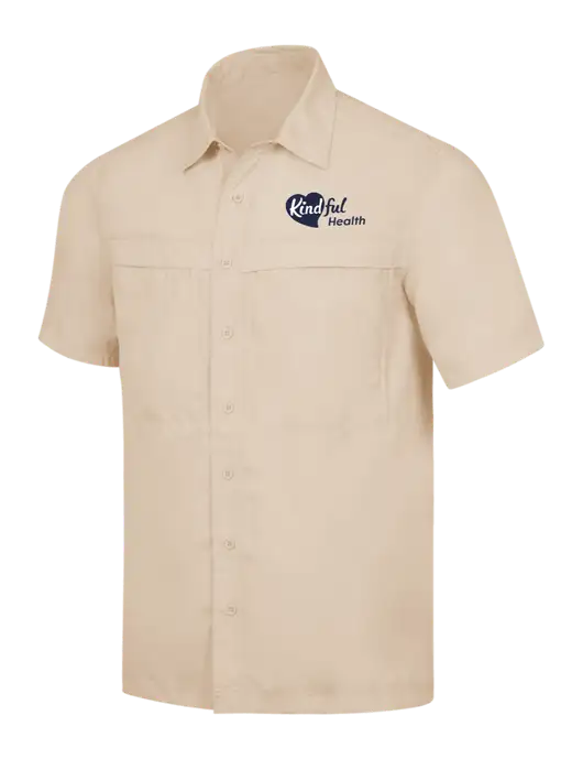 Tan Short Sleeve UV Daybreak Shirt w/Kindful Health Logo