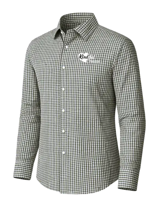 Brooks Brothers Tech Stretch Charcoal Grey Check Patterned Shirt w/Kindful Health Logo