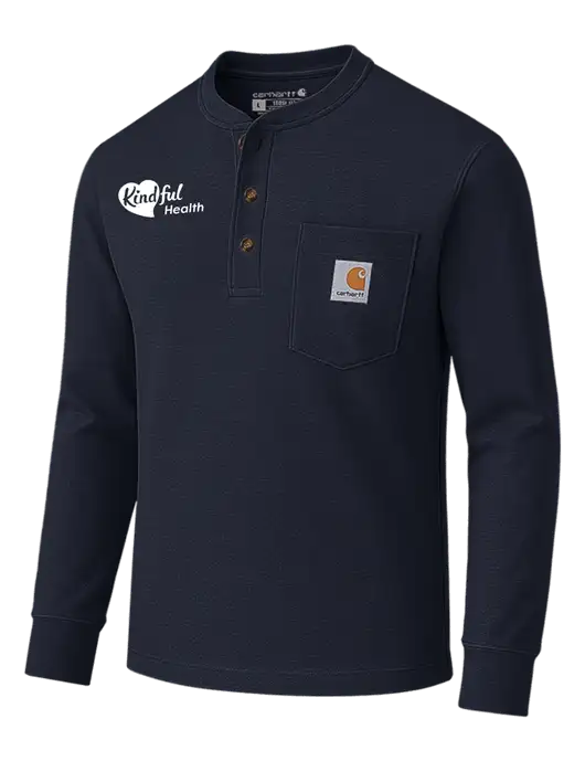 Carhartt Navy Long Sleeve Henley Shirt w/Kindful Health Logo