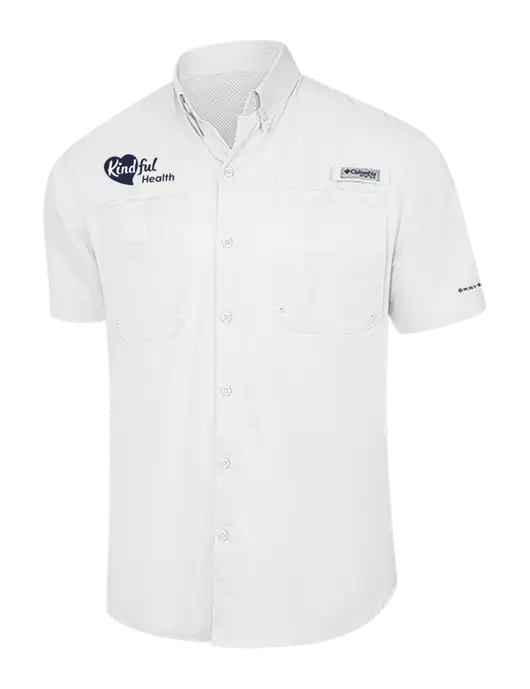 Columbia White PFG Tamiami II Short Sleeve Shirt w/Kindful Health Logo
