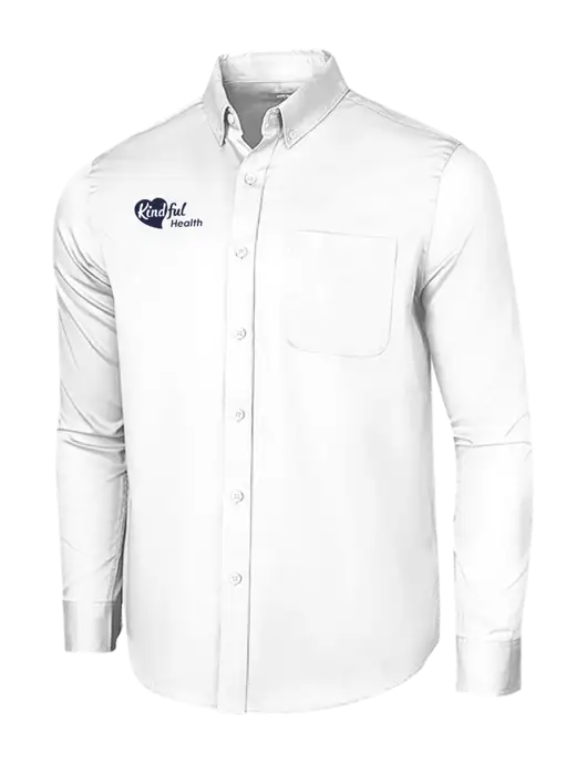 Long Sleeve White Superpro React Twill Shirt w/Kindful Health Logo