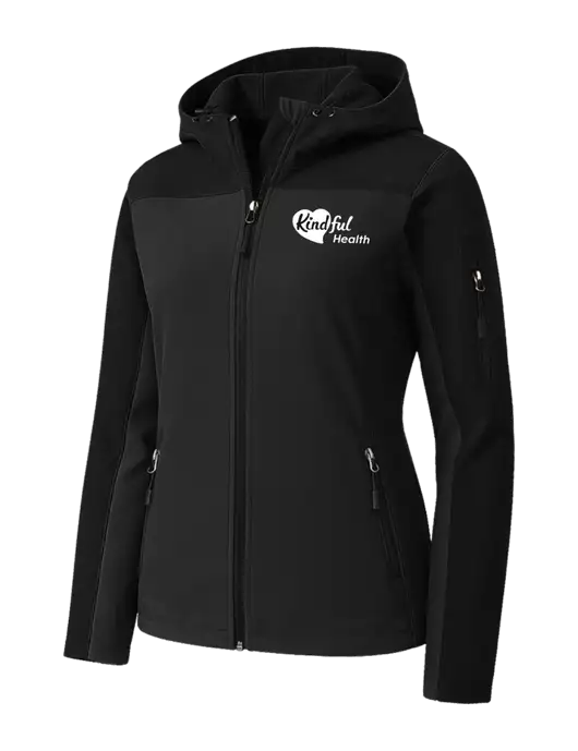Womens Hooded Core Black Soft Shell Jacket w/Kindful Health Logo