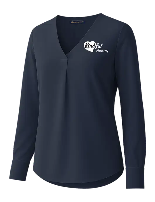 Brooks Brothers Womens Dark Navy Open-Neck Satin Blouse  w/Kindful Health Logo
