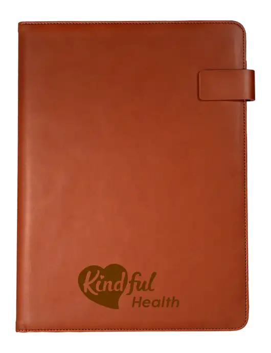 Leeman Light Brown Tuscany Tech Padfolio 9 x 12.125 w/Kindful Health Logo