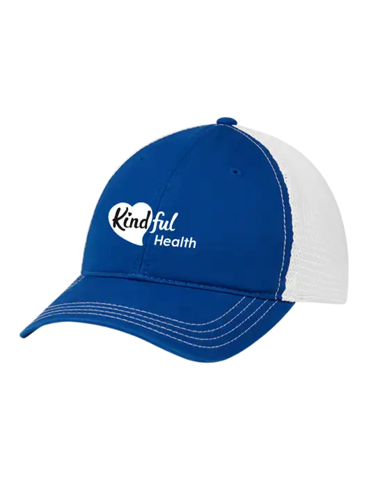 Richardson 111 Garment Washed Trucker Cap Royal w/White Mesh w/Kindful Health Logo