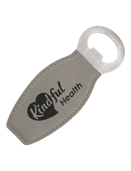 Grey Leatherette Bottle Opener with Magnet w/Kindful Health Logo
