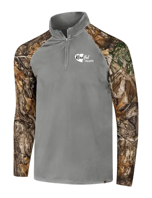 Russell Outdoors Medium Grey/Realtree Edge Camo Colorblock Performance 1/4 Zip w/Kindful Health Logo