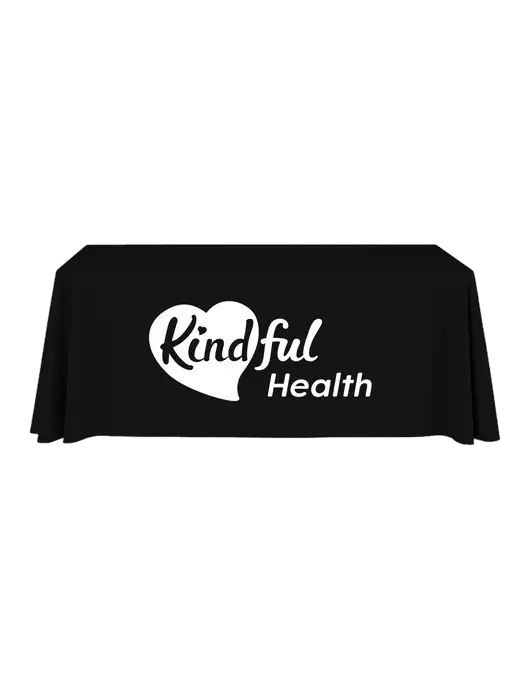 6' Stain-Resistant 4-Sided Black Table Cover w/Kindful Health Logo