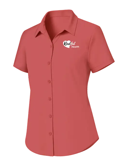 Womens Dark Coral Short Sleeve UV Dockside Shirt w/Kindful Health Logo
