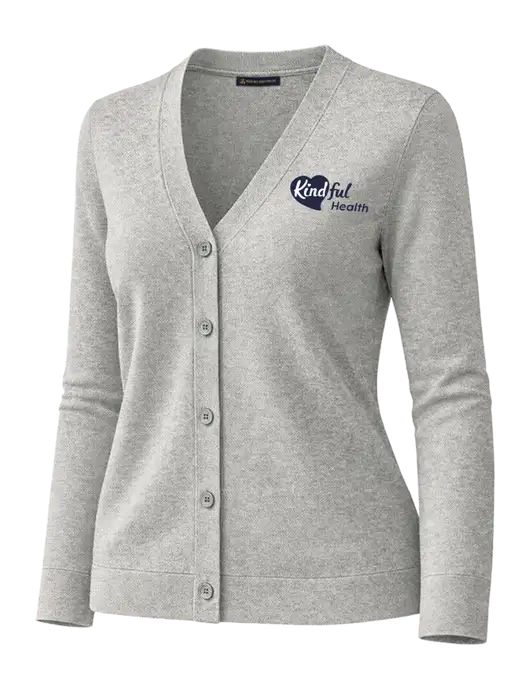 Brooks Brothers Womens Cotton Stretch Light Grey Heather Cardigan Sweater w/Kindful Health Logo