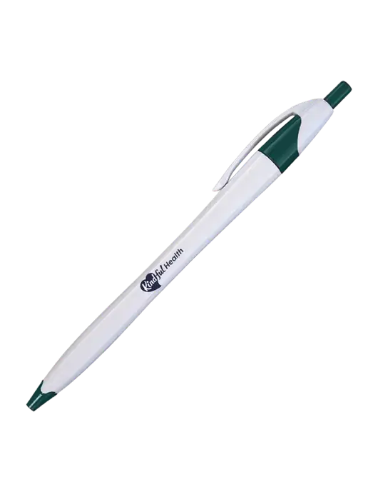 Novella White/Dark Green Classic Pen - Blue Ink w/Kindful Health Logo