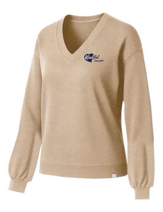 TravisMathew Womens Long Weekend Tan Heather V-Neck
 w/Kindful Health Logo