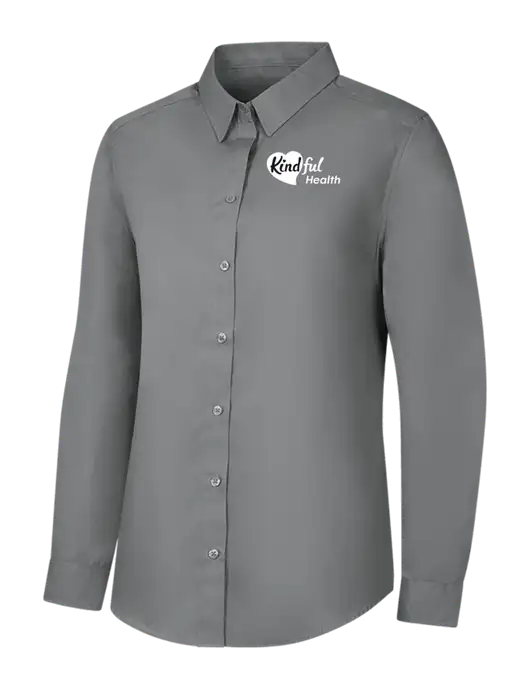 Womens Medium Grey Long Sleeve Carefree Poplin Shirt w/Kindful Health Logo