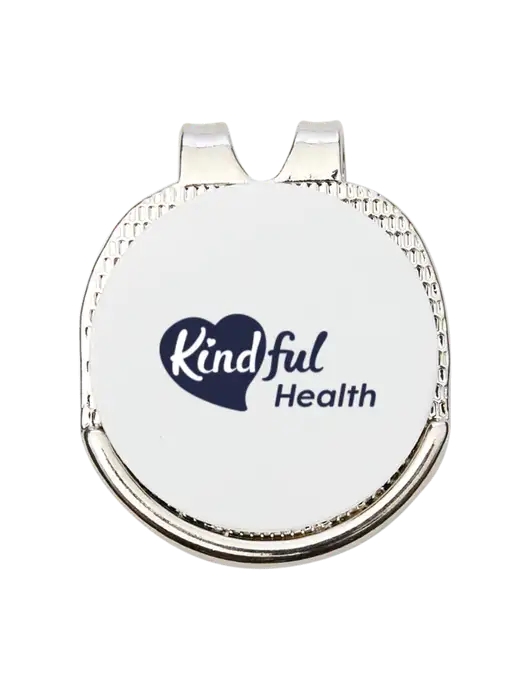 Antique Silver Hat Clip w/Golf Ball Marker w/Kindful Health Logo