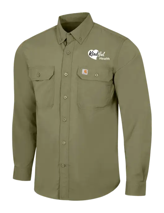 Carhartt Force Olive Green Solid Long Sleeve Shirt w/Kindful Health Logo