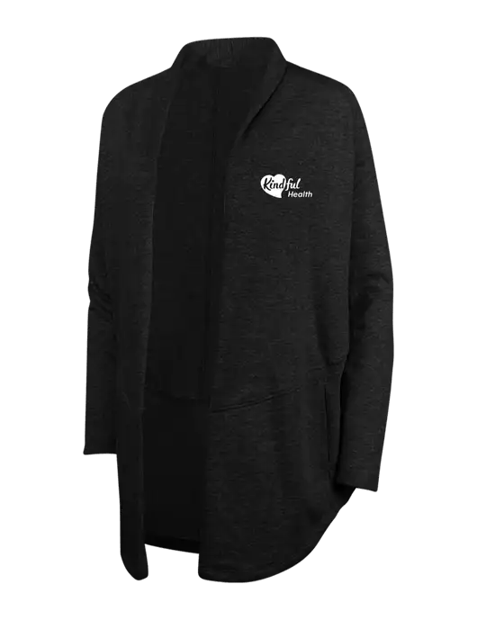 Deep Black/Charcoal Heather Womens Interlock Cardigan w/Kindful Health Logo