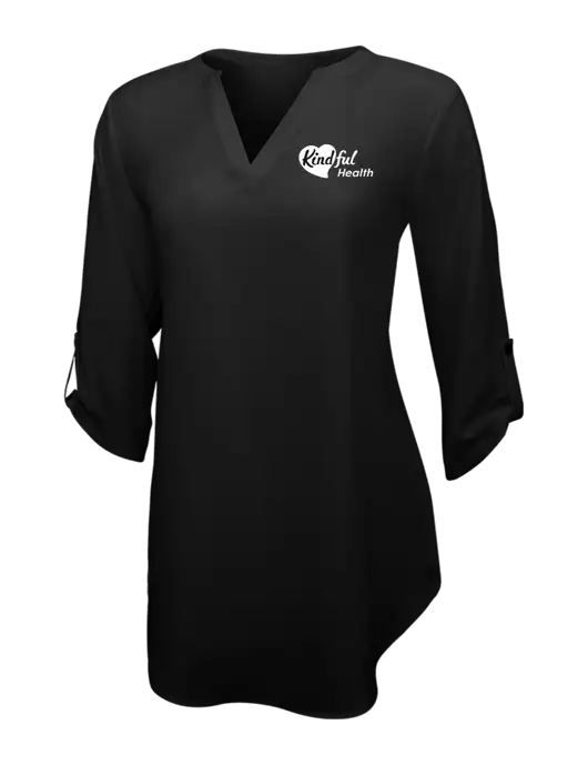 Womens Black 3/4 Sleeve Tunic Blouse w/Kindful Health Logo