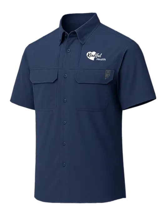HUK Navy Creekbed Short Sleeve Shirt w/Kindful Health Logo