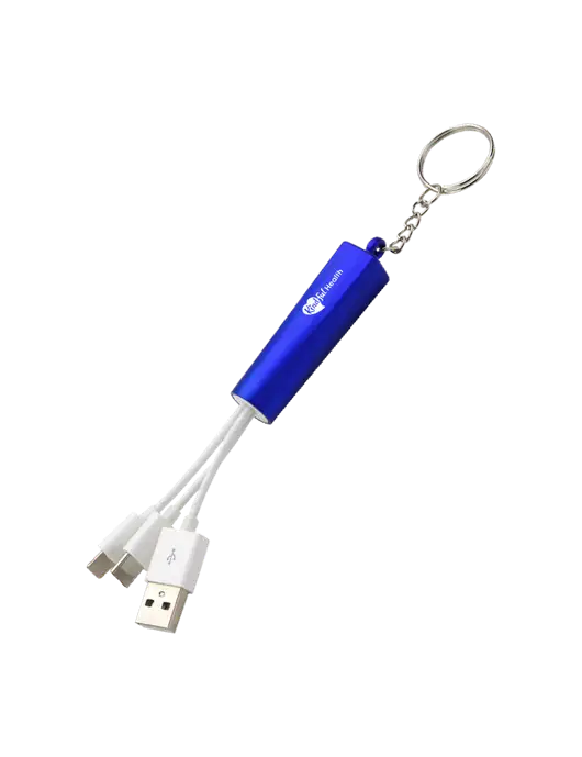 Blue Light-Up Charging Cable with Key Ring w/Kindful Health Logo