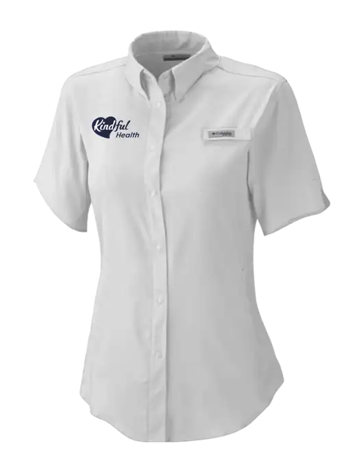 Columbia Grey Womens PFG Tamiami II Short Sleeve Shirt w/Kindful Health Logo