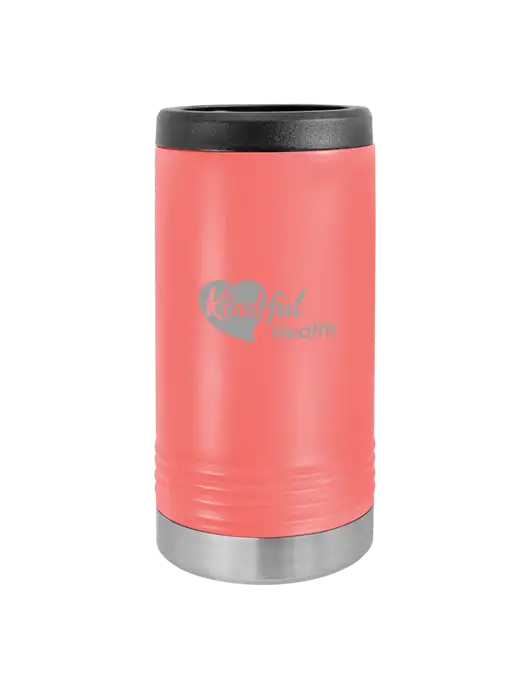 Polar Camel Powder Coated Coral Vacuum Insulated Slim Beverage Holder w/Kindful Health Logo