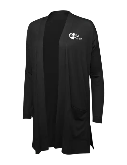 Black Womens Concept Long Pocket Cardigan w/Kindful Health Logo