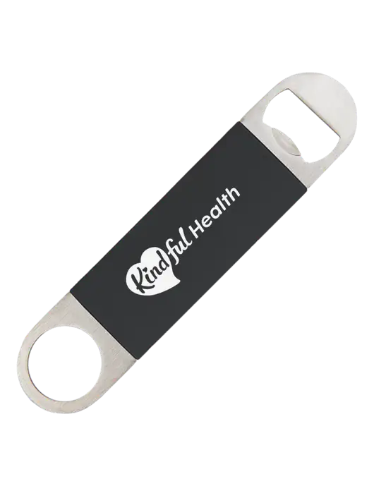 Black Bottle Opener with Silicone Grip w/Kindful Health Logo