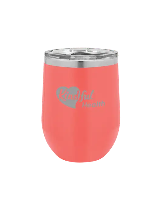 Polar Camel 12 oz Powder Coated Coral Vacuum Insulated Stemless Wine Tumbler w/Kindful Health Logo