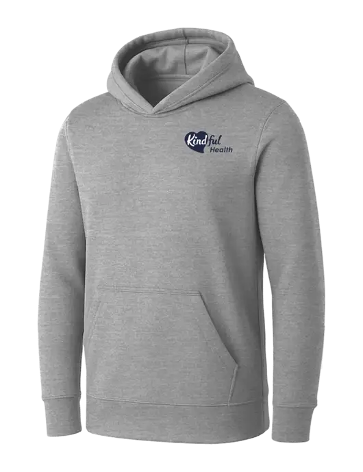Womens Light Grey Heather Core Fleece Pullover Hooded Sweatshirt w/Kindful Health Logo