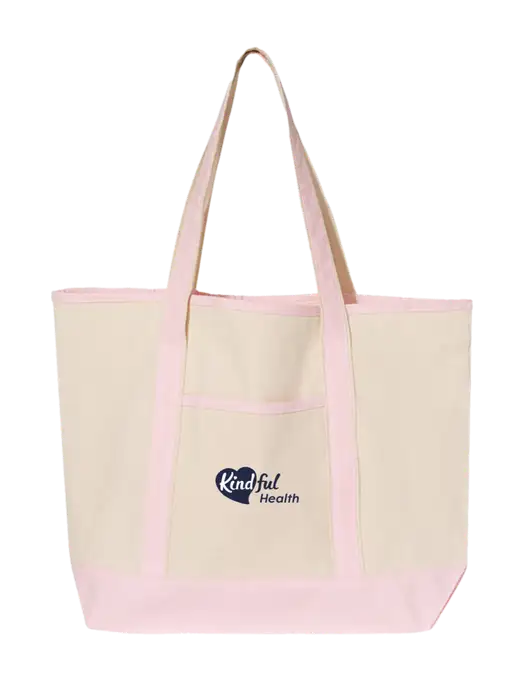 Natural/Light Pink Large Canvas Deluxe Tote w/Kindful Health Logo