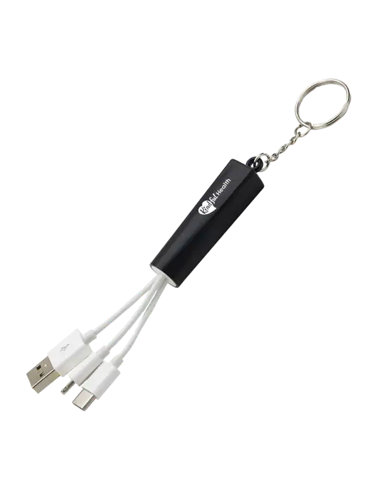 Black Light-Up Charging Cable with Key Ring w/Kindful Health Logo