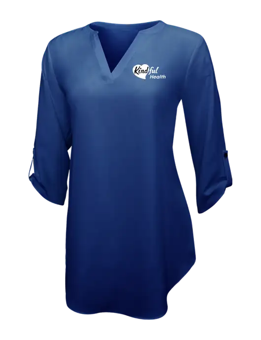 Dark Royal Womens 3/4 Sleeve Tunic Blouse w/Kindful Health Logo