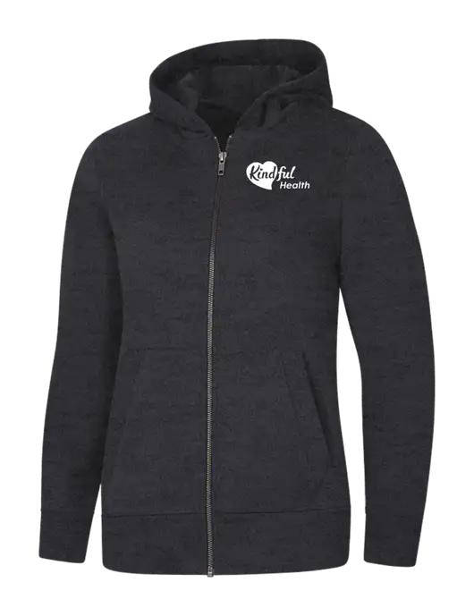 Womens Charcoal Heather Re-Fleece Full-Zip Hoodie w/Kindful Health Logo