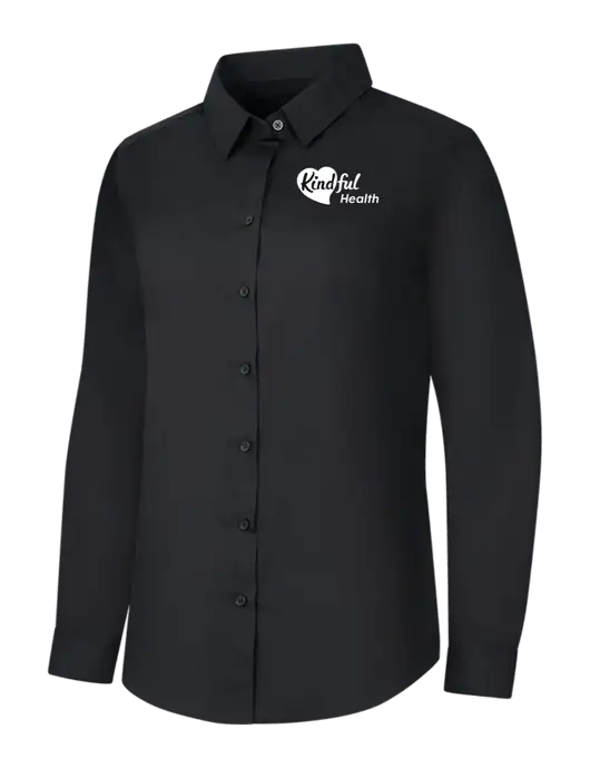 Womens Black Long Sleeve Carefree Poplin Shirt w/Kindful Health Logo