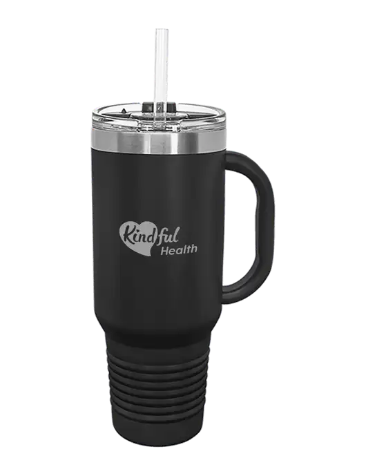 Polar Camel 40 oz. Powder Coated Vacuum Insulated Black Travel Mug with Straw w/Kindful Health Logo