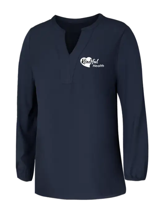 Mercer+Mettle Womens Navy Stretch Crepe 3/4 Sleeve Blouse w/Kindful Health Logo