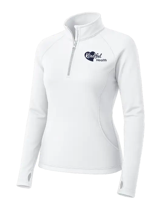 White Womens Sport Wick Stretch 1/4 Zip Pullover w/Kindful Health Logo
