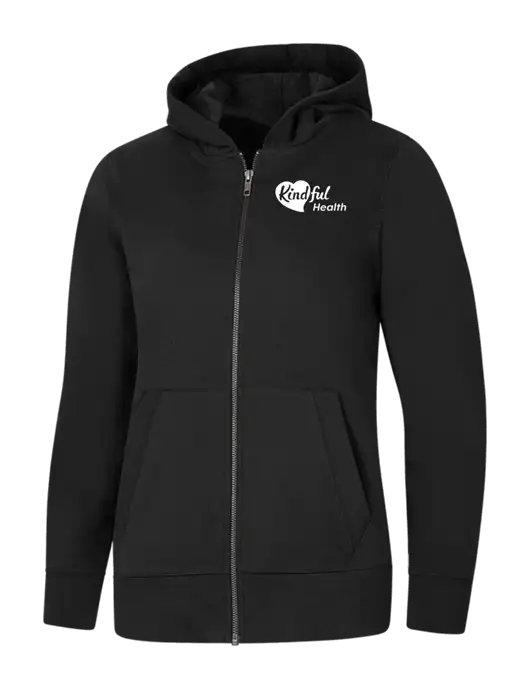 Womens Black Re-Fleece Full-Zip Hoodie w/Kindful Health Logo