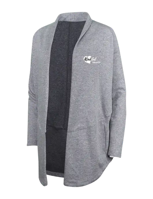 Medium Heather Grey/Char Heather Womens Interlock Cardigan w/Kindful Health Logo