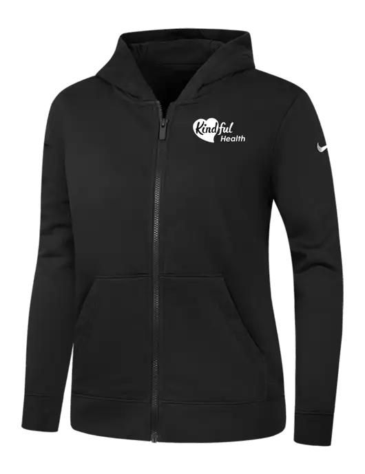 Nike Womens Club Fleece Sleeve Swoosh Full-Zip Black Hoodie w/Kindful Health Logo