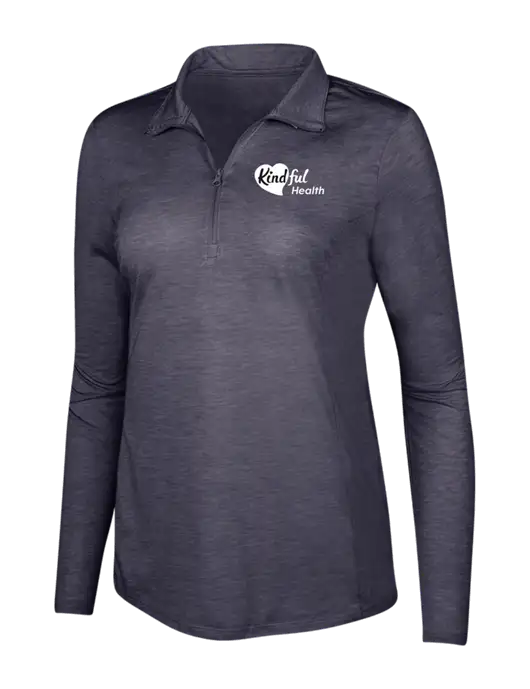 True Navy Heather Womens Posicharge Tri-Blend Wicking 1/4 Zip Pullover w/Kindful Health Logo
