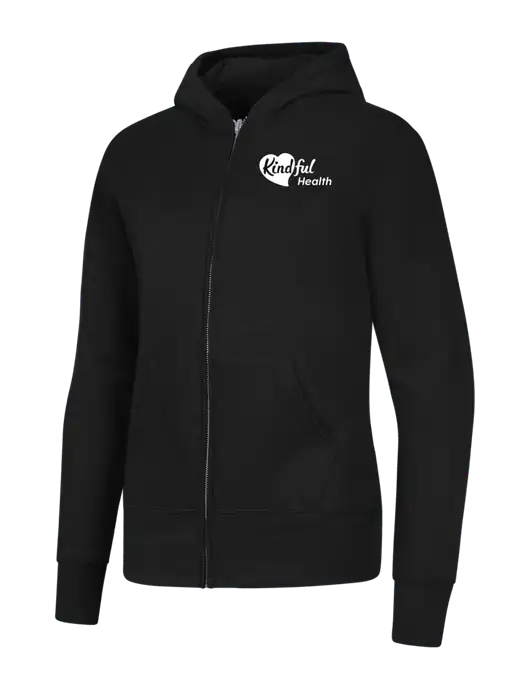 Jet Black Womens Core Fleece Full-Zip Hooded Sweatshirt w/Kindful Health Logo