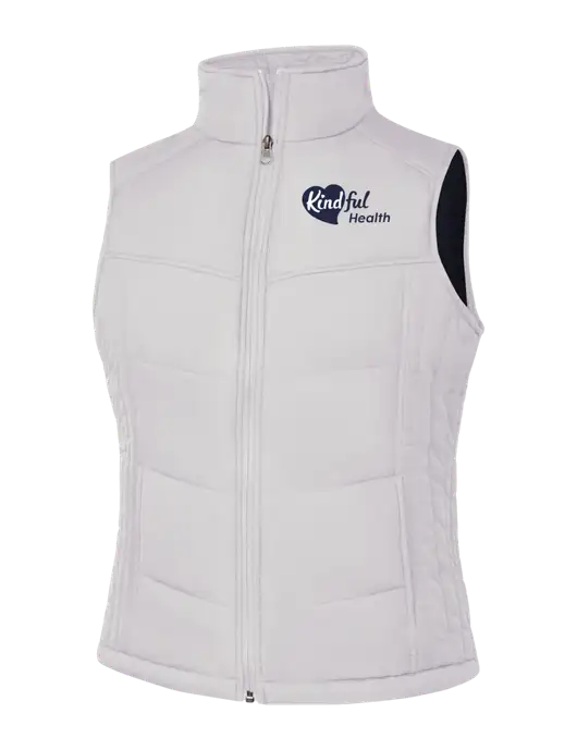 Womens White/Dark Slate Puffy Vest w/Kindful Health Logo