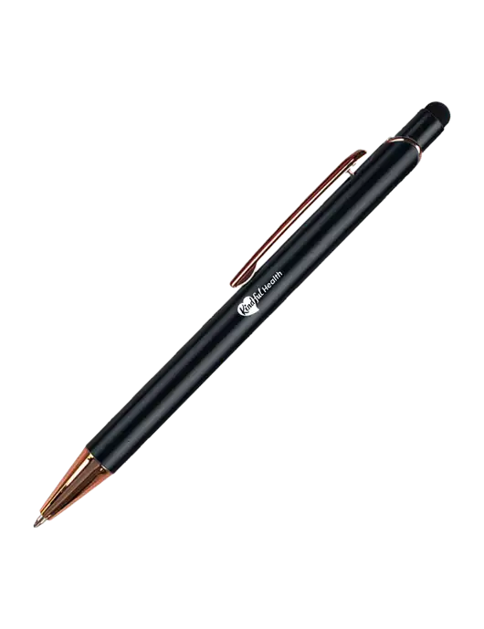 Waterlily Black Stylus Blue Ink Pen w/Kindful Health Logo